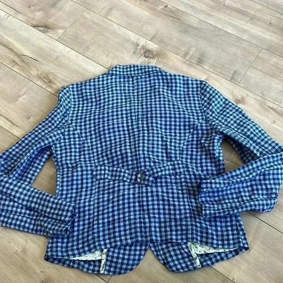 Sundance Catalog Ziri Blazer Linen Blue Checkered Button Up Jacket Sz PXXS - Picture 9 of 12